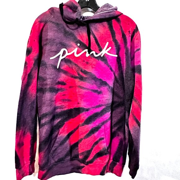 PINK Victoria's Secret Tops - Pink Tie Dye Hoodie Sweatshirt EUC Size Small Relaxed Boyfriend Purple Tied Dyed